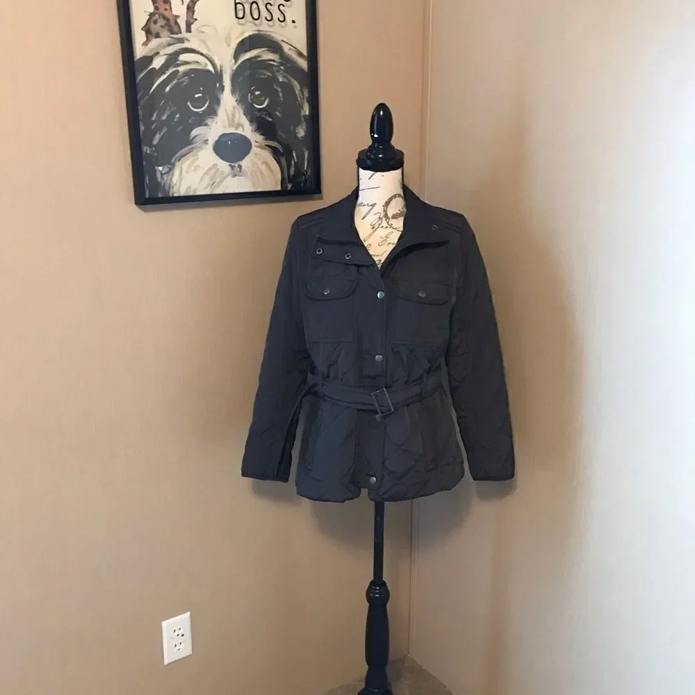 Gap Belted Puffer Coat Women's Size Small Petite Flinted Gray